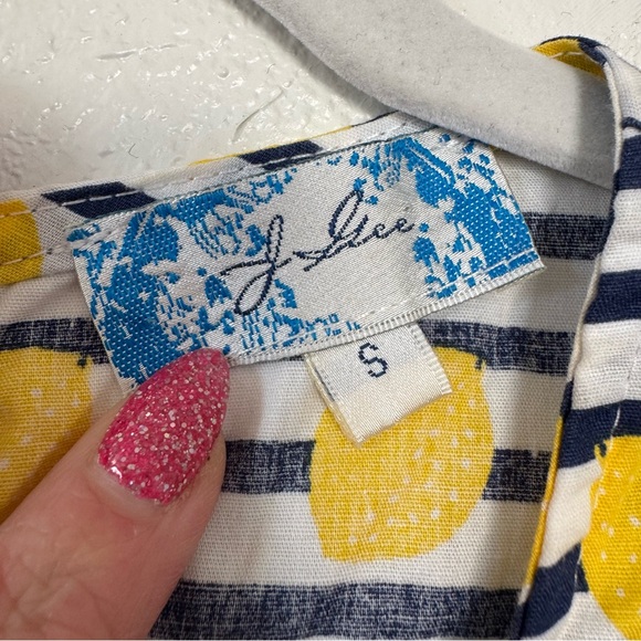 J Gee Lemon Print Sleeveless Shift Sheath Dress A Line 100% Cotton S - Picture 4 of 13